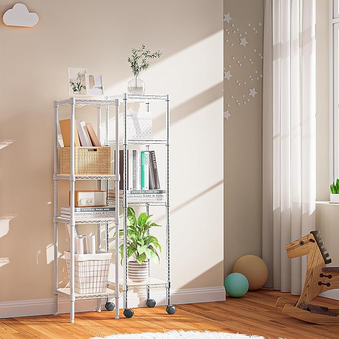 480 lbs Storage Shelves 4 Tier Shelving Units for Storage, Wire Shelving Unit for Closet, Adjustable Shelves for Bathroom Steel Organizer Wire Rack, White 11.8" D x 11.8" W x 47.3" H