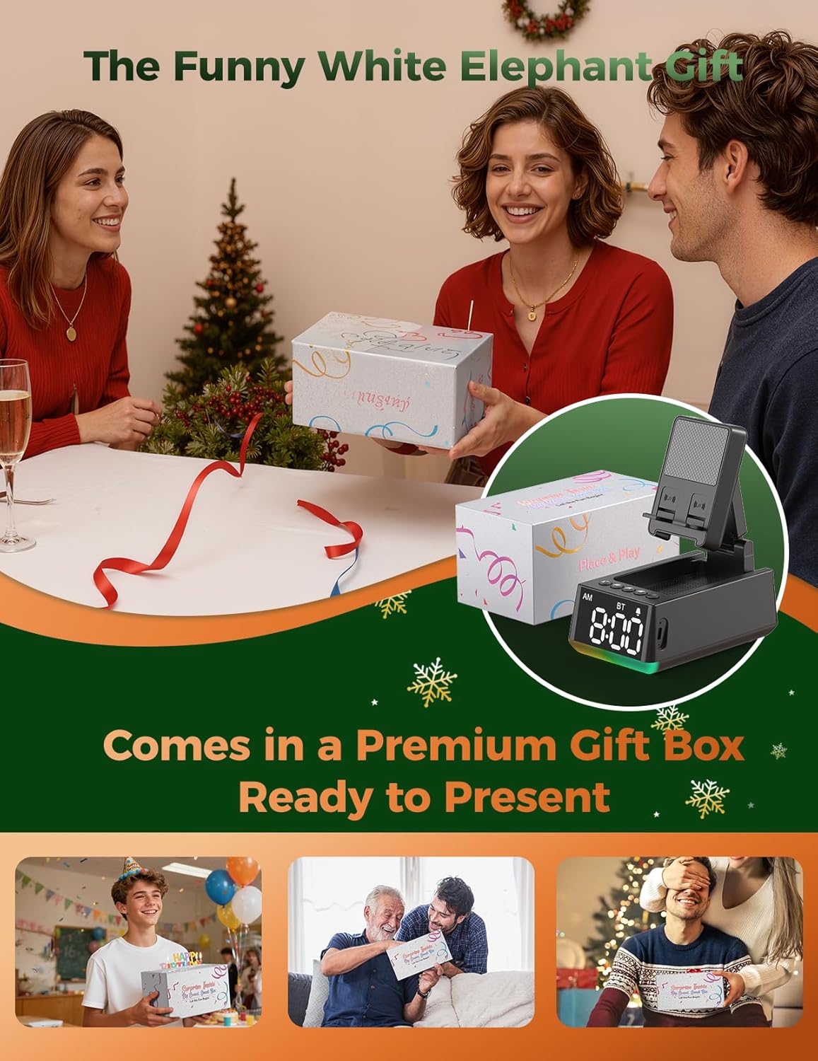 Stocking Stuffers for Men Women Teen:White Elephant Gifts for Adults Induction Speaker Bluetooth with HD Sound,Kitchen Gadgets Anniversary Birthday Gift Ideas for Dad Mom Husband Wife(Black)