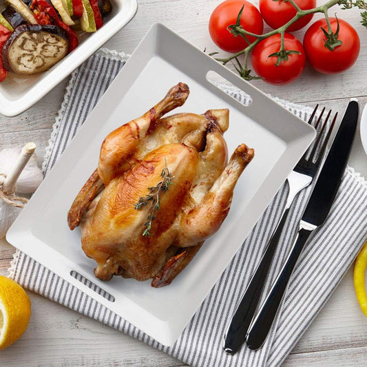 i BKGOO White Large Tray,Melamine Serving Tray with Handles, Set of 3 Rectangular Tray for Food Organizer,Breakfast, Lunch, Dinner 15.5 x 12.2 x 1.6 inch