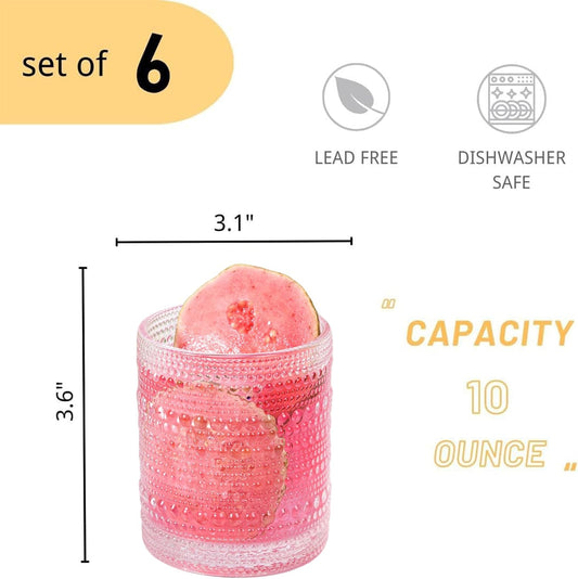 Cocktail Glasses 10 oz Hobnail Drinking Glasses Set of 6, Vintage Glassware, Textured Glass Cups Bubble Glasses Water Glasses Old Fashion Jupiter Glasses Set, clear