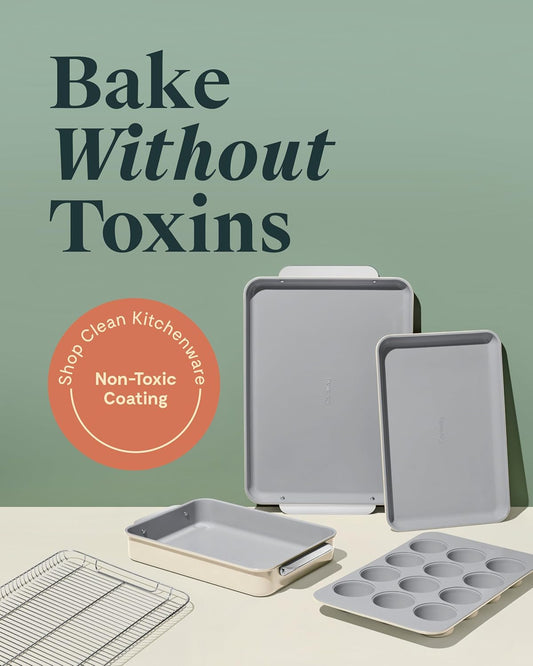 Caraway Nonstick Ceramic Bakeware Set (5 Pieces) - Baking Sheets, Assorted Baking Pans & Storage - Aluminized Steel Body - Non Toxic, PTFE & PFOA Free - Black