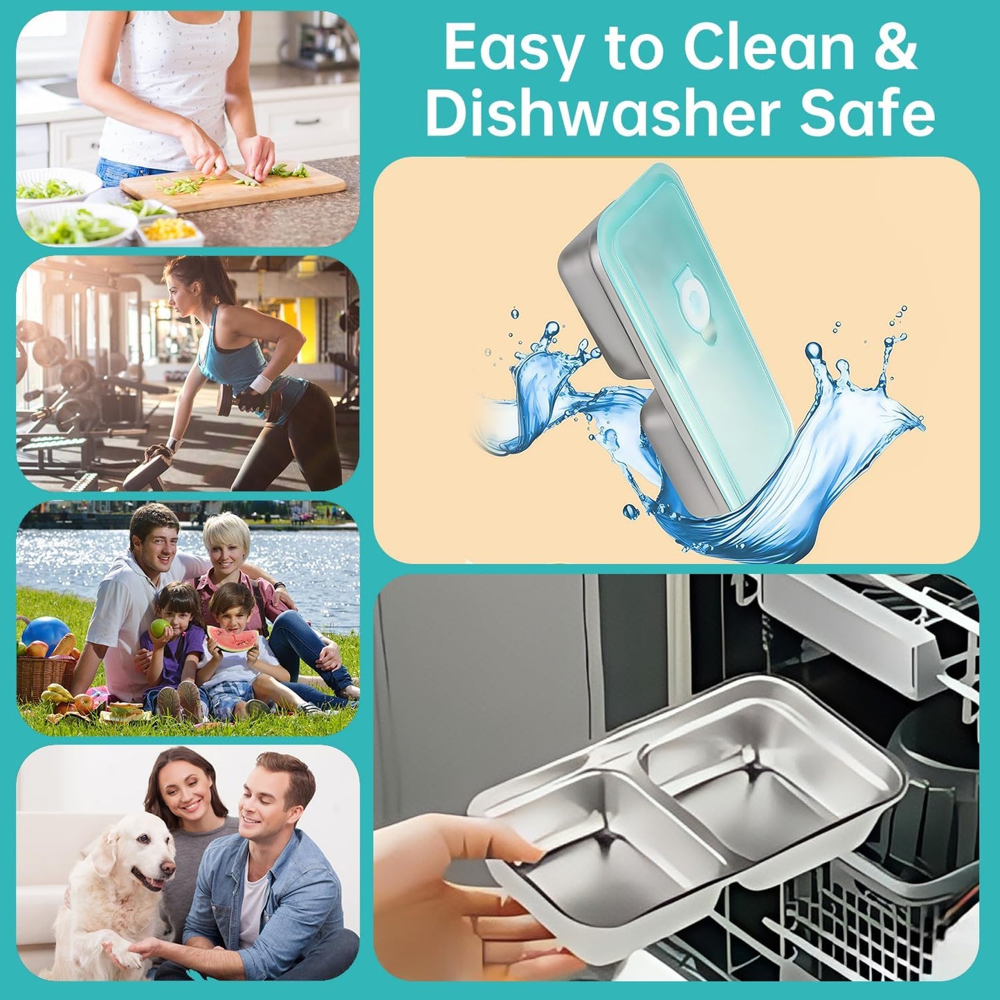 4Pcs 304 Stainless Steel Bento Boxes, 30 oz 2 Compartments Portable Food Storage Containers Snack Boxes with Leakproof Lids, Divided Meal Prep Lunch Box Food Container Dishwasher Safe