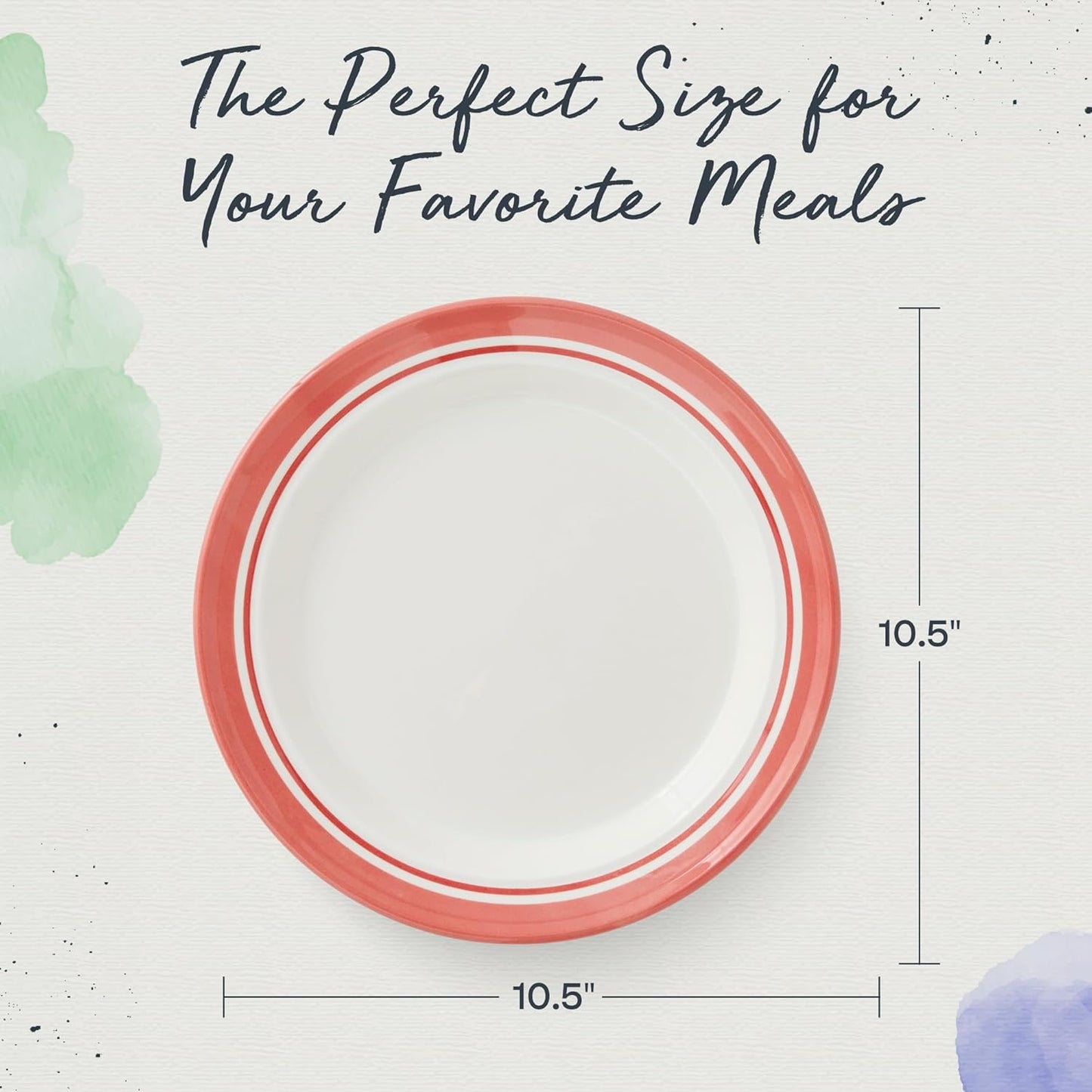 Portmeirion Potter's Striped Dinner Plate (Set of 4) - 10.5-Inch Stackable Earthenware Plates - Microwave & Dishwasher Safe, Handcrafted Dinnerware for Casual & Formal Table Settings (Red Stripe)