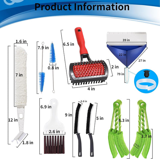 10 Pcs Split Air Conditioner Cleaning Kit with Waterproof Bag, HVAC Cleaning Tool Set for Home, Bathroom, Sink, Appliance, and Grout Cleaning