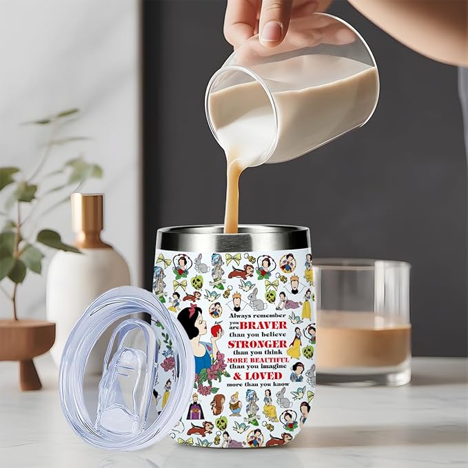 Magical Cute Wine Tumbler, Inspired Character Christmas Birthday Gifts for Women Sister Magic Inspirational Encouragement Gifts Coffee Cup Insulated Stainless Steel 12oz Wine Glass with Lid, Straw