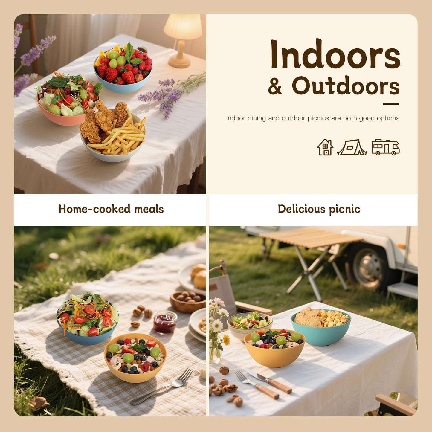 Wrova Wheat Straw Bowls for Kitchen set of 6,Anti-Scald Thick Soup Bowls 40oz,Microwave and Dishwasher Safe Bowl Sets, Unbreakable Cereal Bowl Sets. Vibrant Series