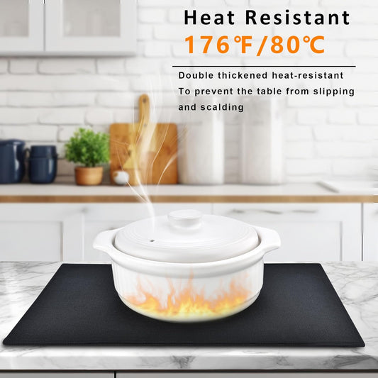 SLKQG Black Linen-Look Placemats Set of 8, Heat Resistant & Machine Washable Double-Layered Cloth Placemats for Dining Table, Indoor/Outdoor Use, Non-Slip Kitchen Table Mats (8, Black)