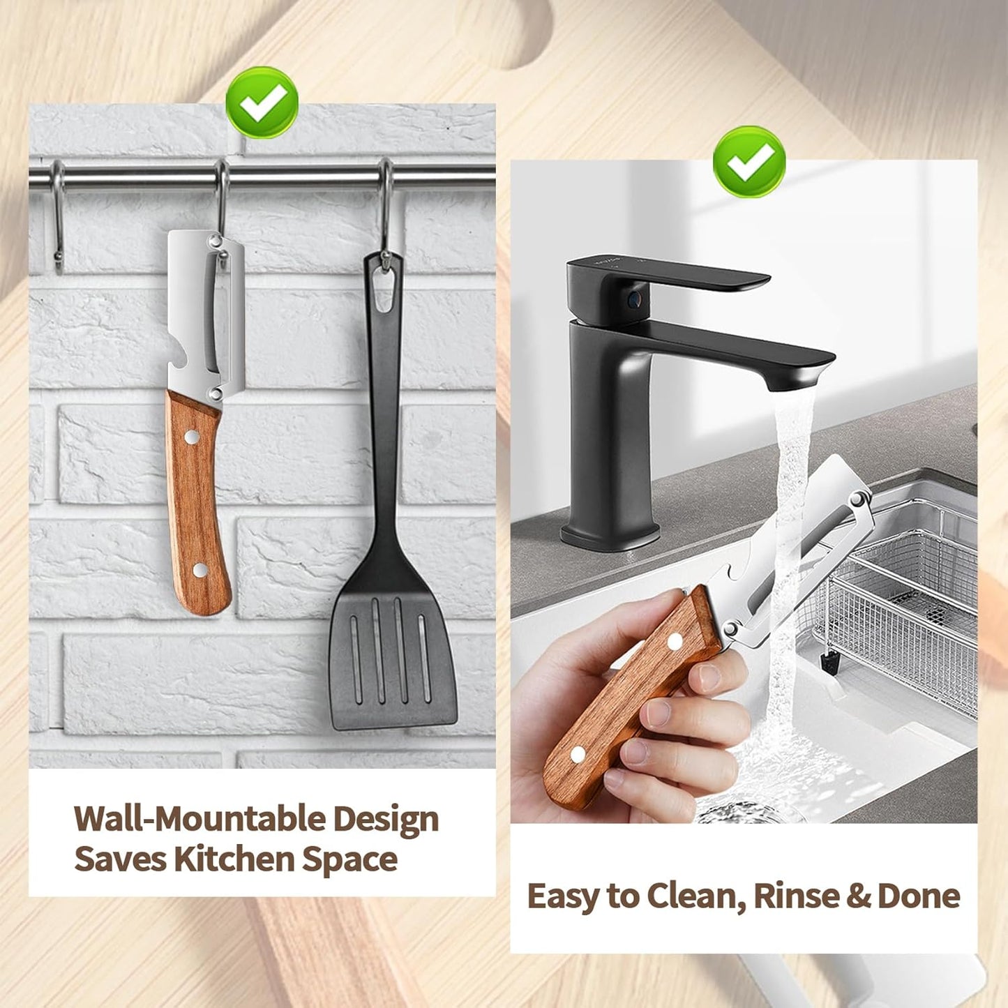 Multi-Functional Vegetable Peeler for Kitchen with Wooden Handle and Bottle Opene, Non-Slip Ergonomic Handles, Stainless Steel Blade Kitchen Tool for Vegetables or Fruits that Need to Be Peeled