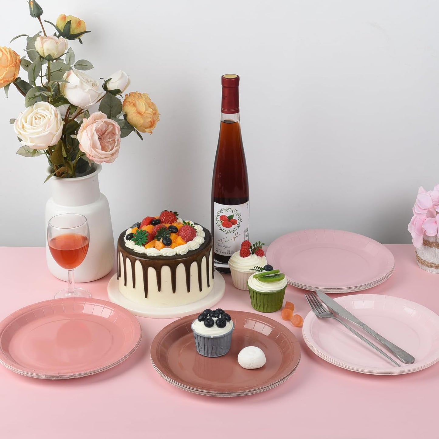 24Pcs Dusty Pink Paper Plates Gradient Pink Party Plate 9 Inch Disposable Round Dinner Plates for Birthday Wedding Baby Bridal Shower Party Supplies Tableware Decor