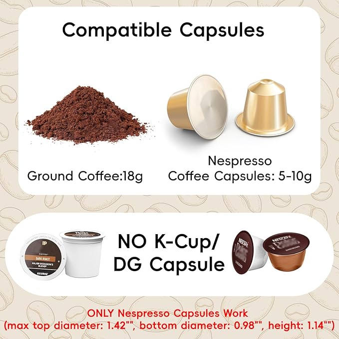 Portable Espresso Maker, 20Bar Pressure & Up to 60 Cups per Charge, Battery Operated Portable Coffee Maker, Works with Ground Coffee & Capsules, for Camping, Car, Travel, and Office Use.