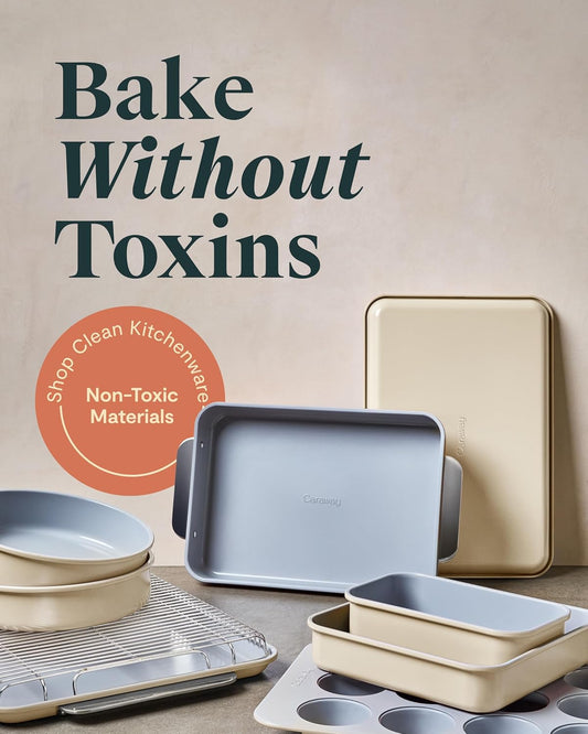 Caraway Nonstick Ceramic Bakeware Set (11 Pieces) - Baking Sheets, Assorted Baking Pans, Cooling Rack, & Storage - Aluminized Steel Body - Non Toxic, PTFE & PFOA Free - Perracotta