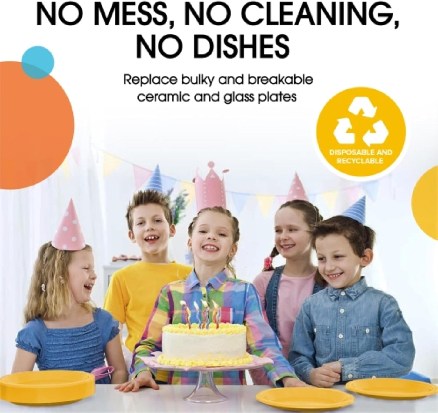 Exquisite Party Solids Yellow Plastic Plates For Party Supplies 9" Yellow Disposable Plates Heavy Duty 50 Pcs Plastic Dinnerware Sets Heavy Duty 350 GSM Disposable Dinnerware Set