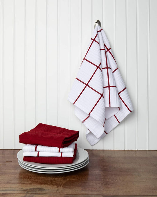 Sticky Toffee Cotton Kitchen Towels Set of 4, Red and White, 28 x 16 in, Absorbent Reusable Hand and Dish Towels, Tea Towels, Oeko-Tex Cotton