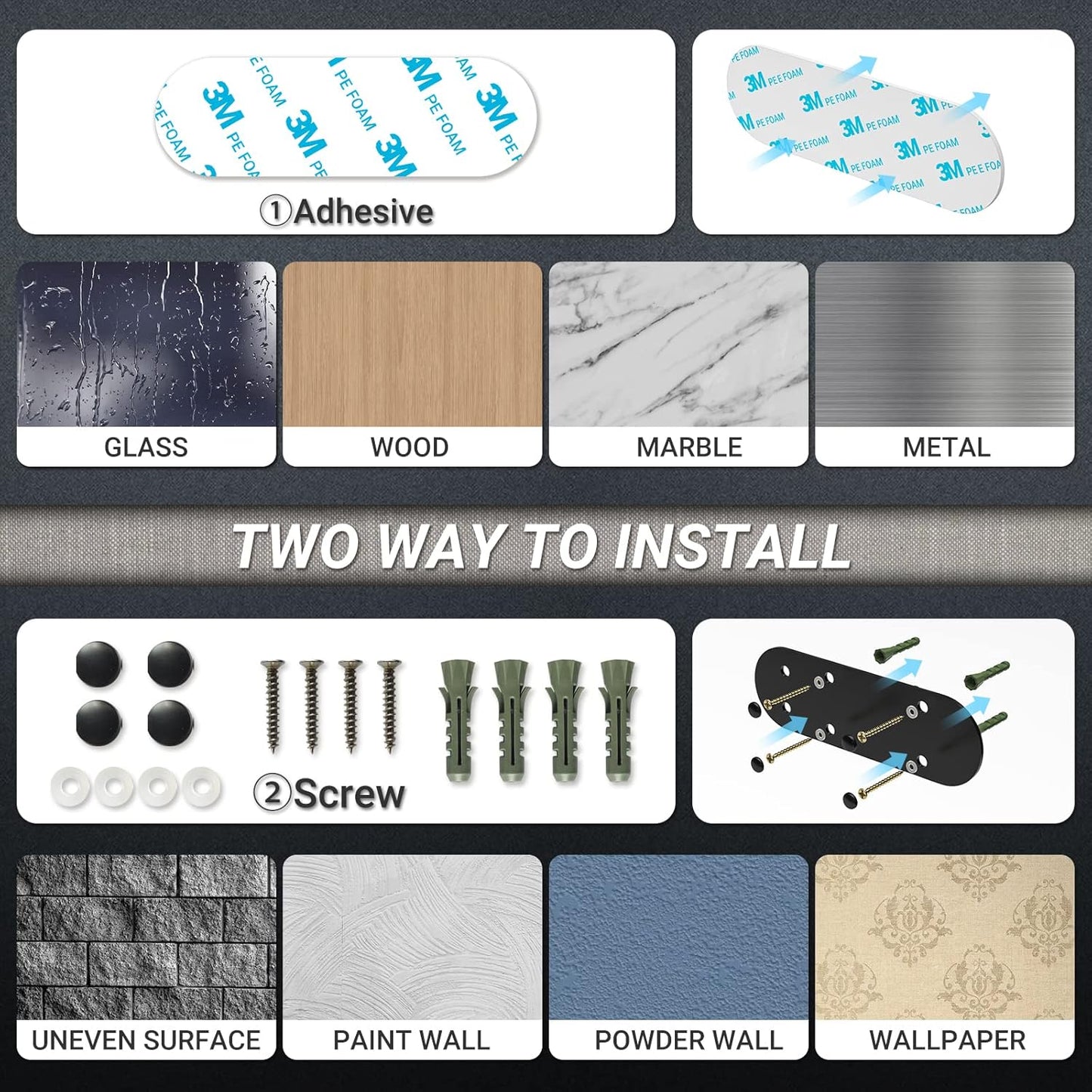 Paper Towel Holder Under Cabinet, One-Handed Tear, Wall Mount, Adhesive, Black, Paper Roll Holder with Ratchet Mechanism for Kitchen Bathroom Farmhouse Essentials Decor Accessories