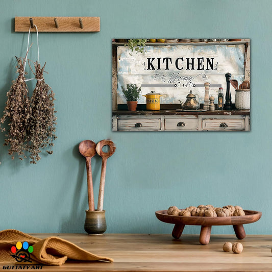 GUTTATY Farmhouse Wall Art Rustic Kitchen Decor, Ready to Hang Graffiti Kitchen Canvas Print Spoon And Vegetable,Vintage Posters Prints for Dinning Room Home Kitchen Restaurant Painting 12×18 Inch