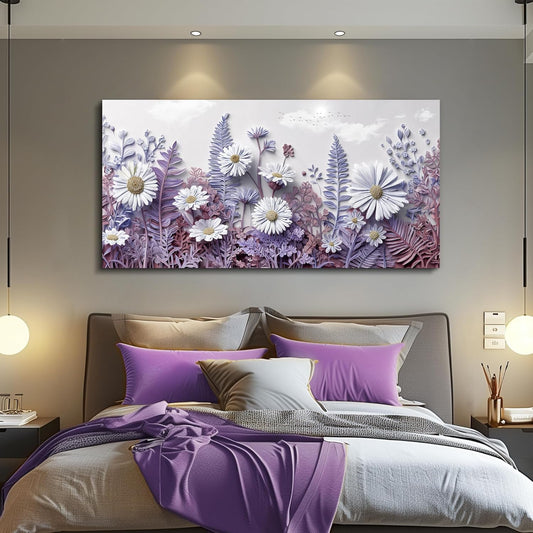 QIYILEXWART Large Wall Decor For Living Room Canvas Wall Art For Office Modern Wall Decorations For Bedroom Daisy Fern Landscape Painting Farmhouse Pictures Artwork Room Home Decor 24x48 In