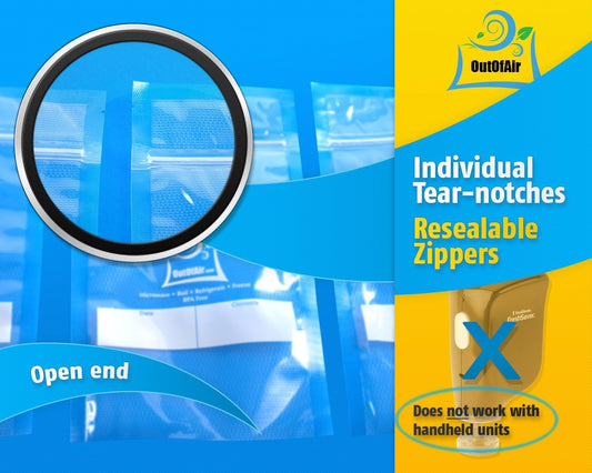 50 Zipper Vacuum Sealer Bags: Quart Size (8" x 12") - OutOfAir Vacuum Seal Zip Bags, Works with FoodSaver & Other Savers, 33% Thicker BPA Free Commercial Grade Great for Snacks On The Go