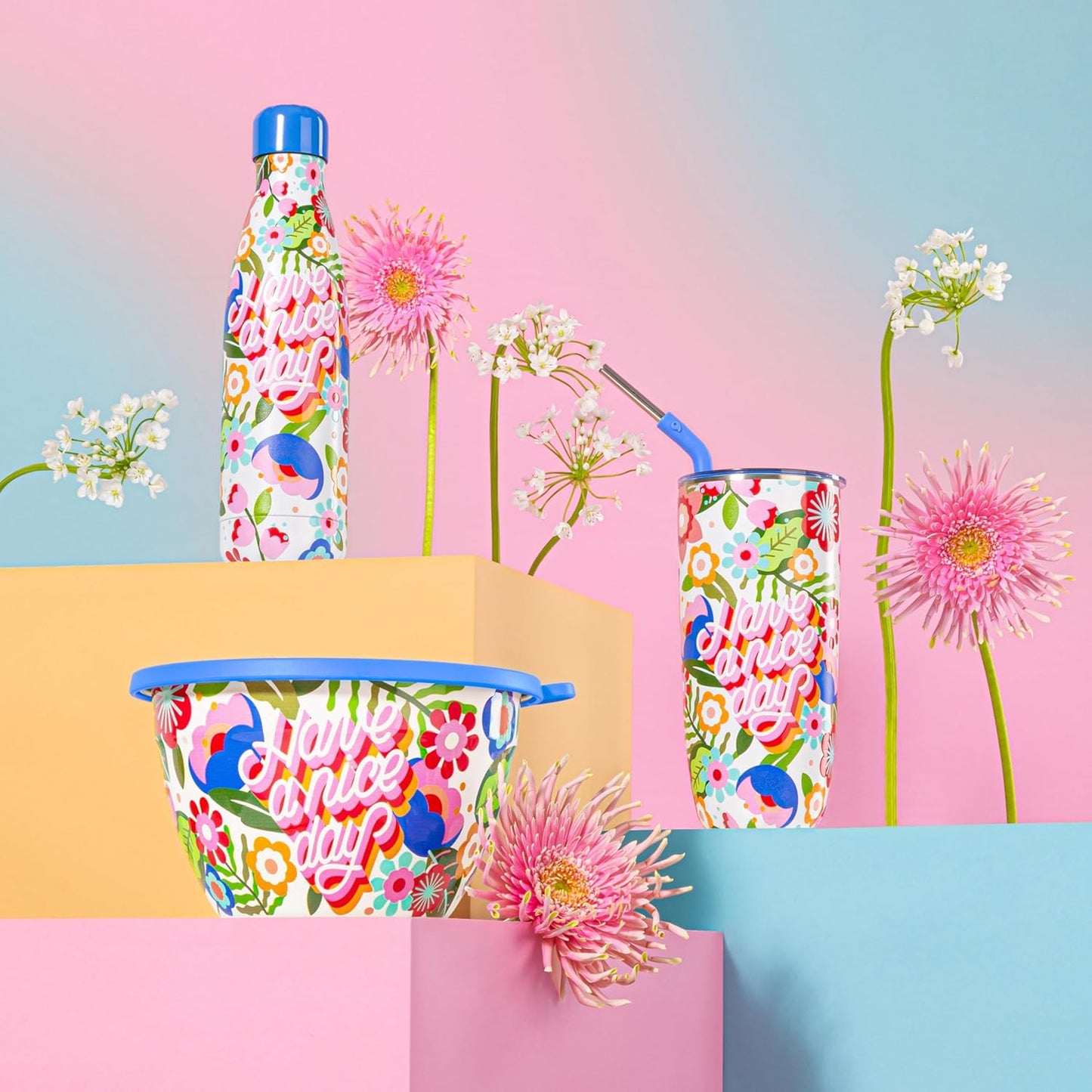 S'well Stainless Steel Salad Bowl Kit 64oz, Steffi Lynn x S'well, Comes with 2oz Mini Canister and Removable Tray for Organization, Leakproof, Easy to Clean, Dishwasher Safe