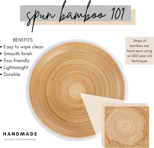 Fruit Bowl For Kitchen Counter, Decorative Bowl, Large Serving Bowl Or Fruit Basket For Kitchen Spun Bamboo (White)