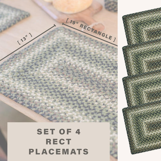 Homespice Pinecone Jute Woven Placemats, Warm Country Rustic Decor, Set of 4, Green 13x19 Rectangle Table Mats - Vibrant Colors, Durable, Easy to Clean and Protects Furniture