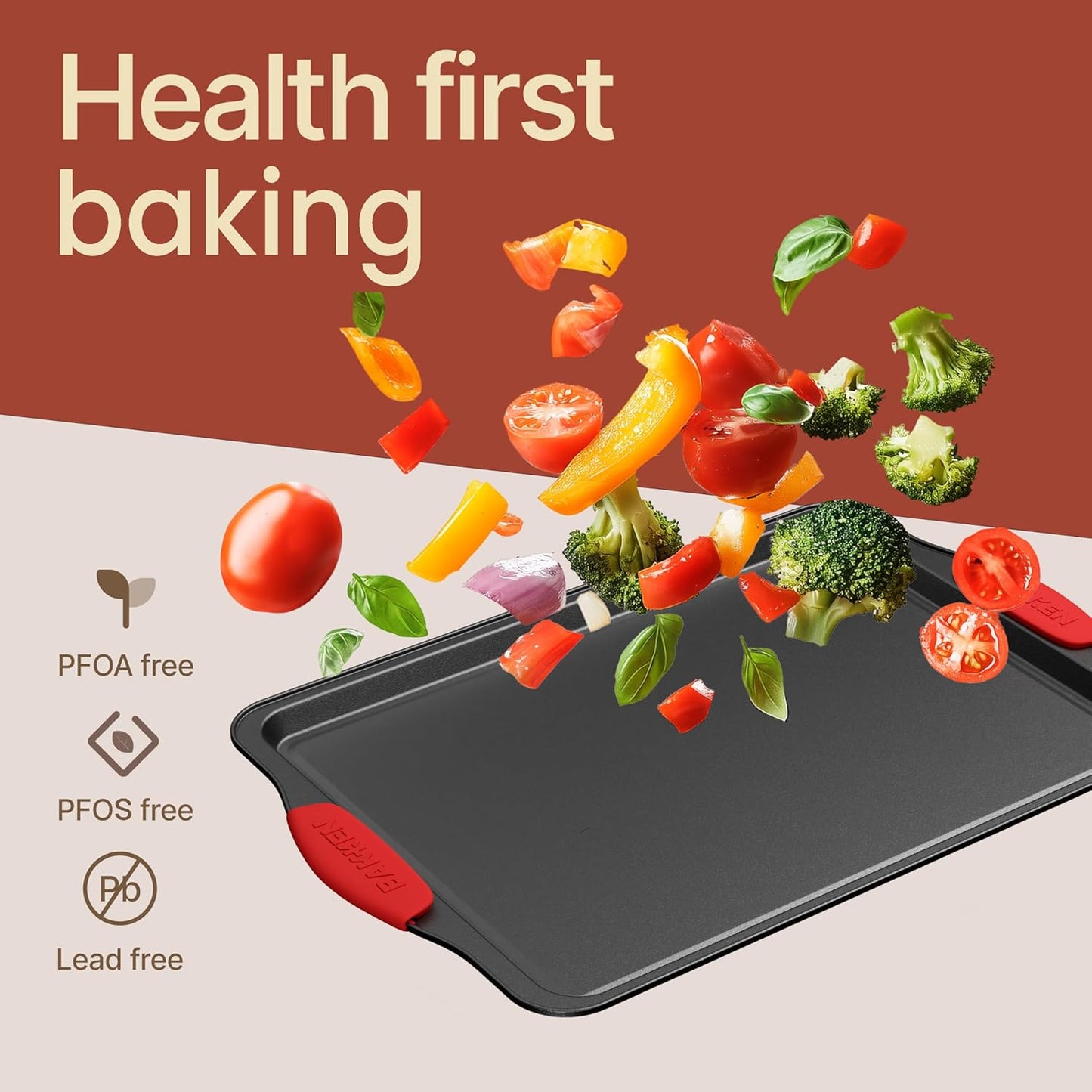 18-Piece Kitchen Oven Baking Set: Nonstick Gray Marble Coating, Carbon Steel Bakeware, Silicone Handles, Dishwasher Safe, Professional Quality, PFOA-Free