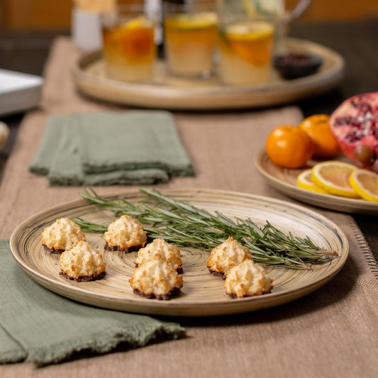 LEXA 12" Bamboo Round Serving Tray Set 2-Piece Small Handcrafted Wooden Trays for Food, Ottoman, Coffee Table, Kitchen, Charcuterie, or Décor, Black