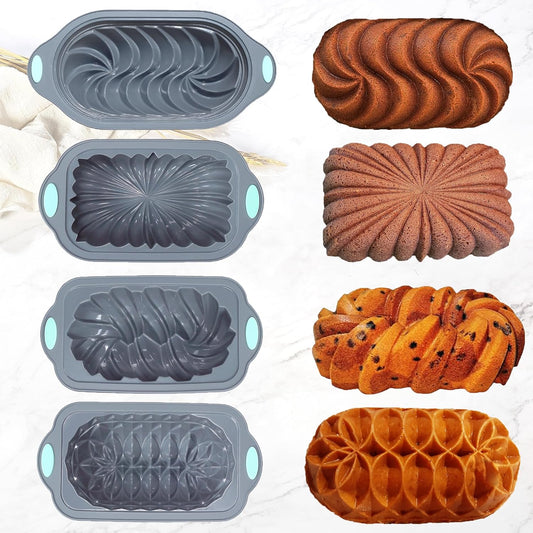 Tongjude 4 Piece Silicone Loaf Pan for Baking, Non-Stick Kitchen Oven Bread Pan, Perfect for Banana Bread, Sandwich, Pound Cake and Meatloaf, 6 Cups, Grey
