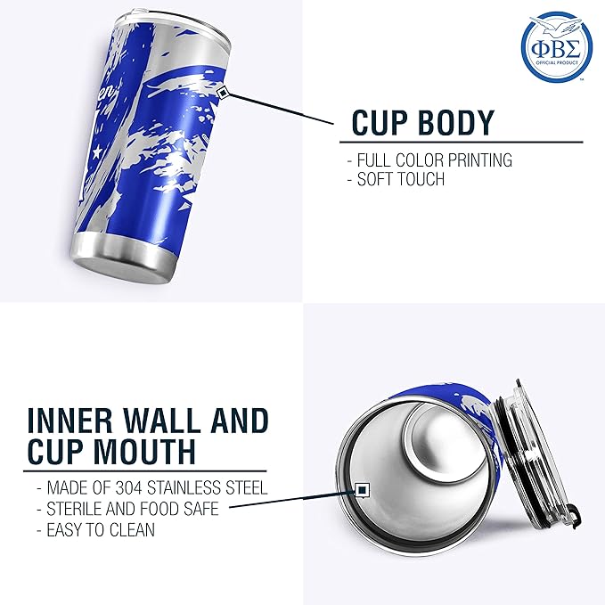 Phi Beta Sigma Fraternity Paraphernalia - Official Vendor - 20 oz Stainless Steel Insulated Sublimation Tumblers - Dove - Greek Letters