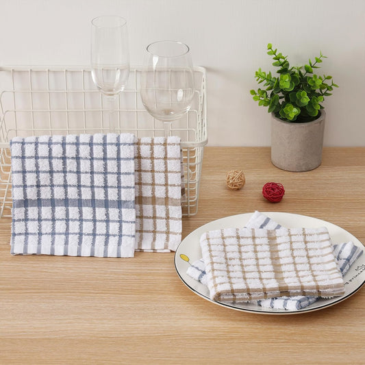 Egles 6 Packs Kitchen Dishcloths, 100% Cotton Grid Terry Dish Cloths 12" x 12" Ultra Soft Super Absorbent Dishrag Reusable Dishcloth, Multi-Purpose Quick Drying Hand Dish Towel Set with Hanging Loop