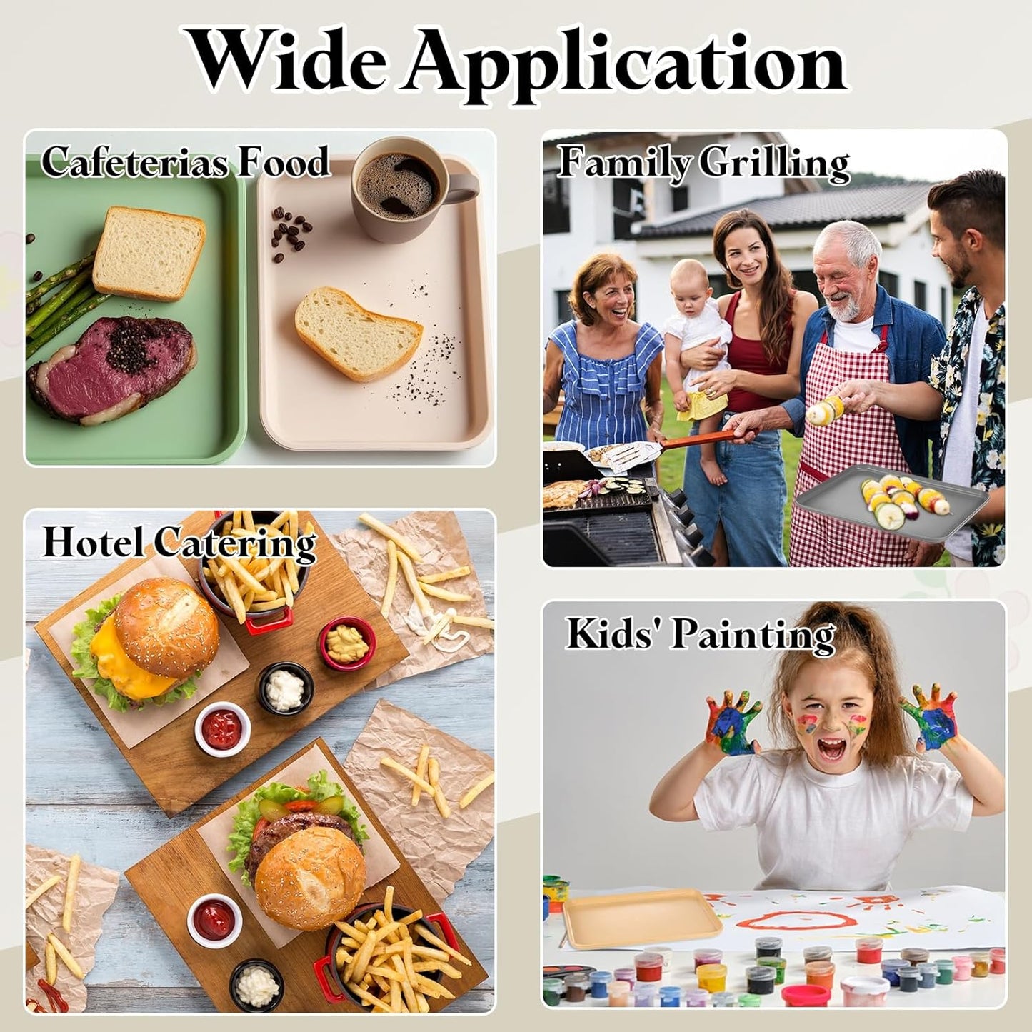 uxcell 3Pcs Plastic Serving Trays, 15 x 10.6 Inch Rectangle Food Trays Serving Cafeteria for Kitchen Restaurant Coffee Fruit Burger Lunch Dessert, Matcha