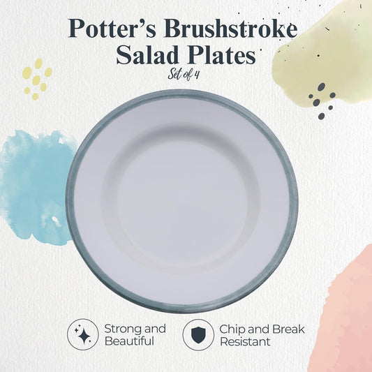 Portmeirion Potter's Brushstroke Dinner Plate (Set of 4) - 8" Earthenware Plates with Classic Brushstroke Rim - Microwave, Dishwasher, Freezer, Oven Safe - Ideal Modern Dinnerware Set (Green)