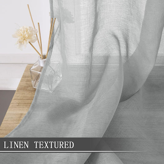 Tollpiz Short Sheer Curtains Linen Textured Living Room Curtain Sheers Light Filtering Rod Pocket Voile Curtains for Bedroom, 42 x 45 inches Long, Silver Grey, Set of 2 Panels