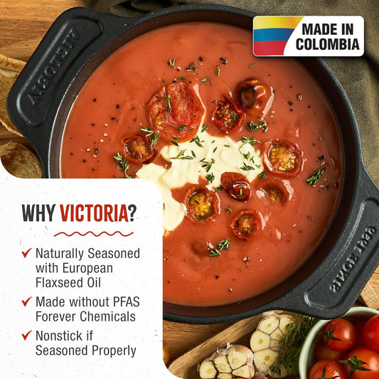 Victoria 2-Quart Cast Iron Dutch Oven with Lid and Dual Handles, Seasoned with Flaxseed Oil, Made in Colombia