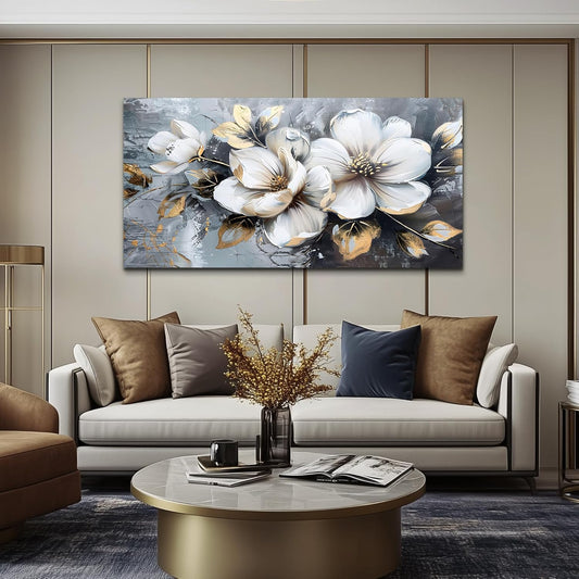 KELIYUAN Large Canvas Wall Decor Living Room For Wall Art For Bedroom Office Decorations Abstract White Flowers Wall Paintings Pictures Artwork Modern Framed Posters Home Decor Aesthetic 30"x60"