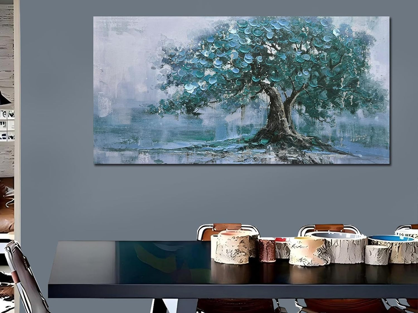 Ardemy Tree Canvas Wall Art for Living Room Large Teal Tree of Life Bedroom Pictures Paintings Wall Decor Artwork for Walls Home Office Dining Room Kitchen, 58"x29"