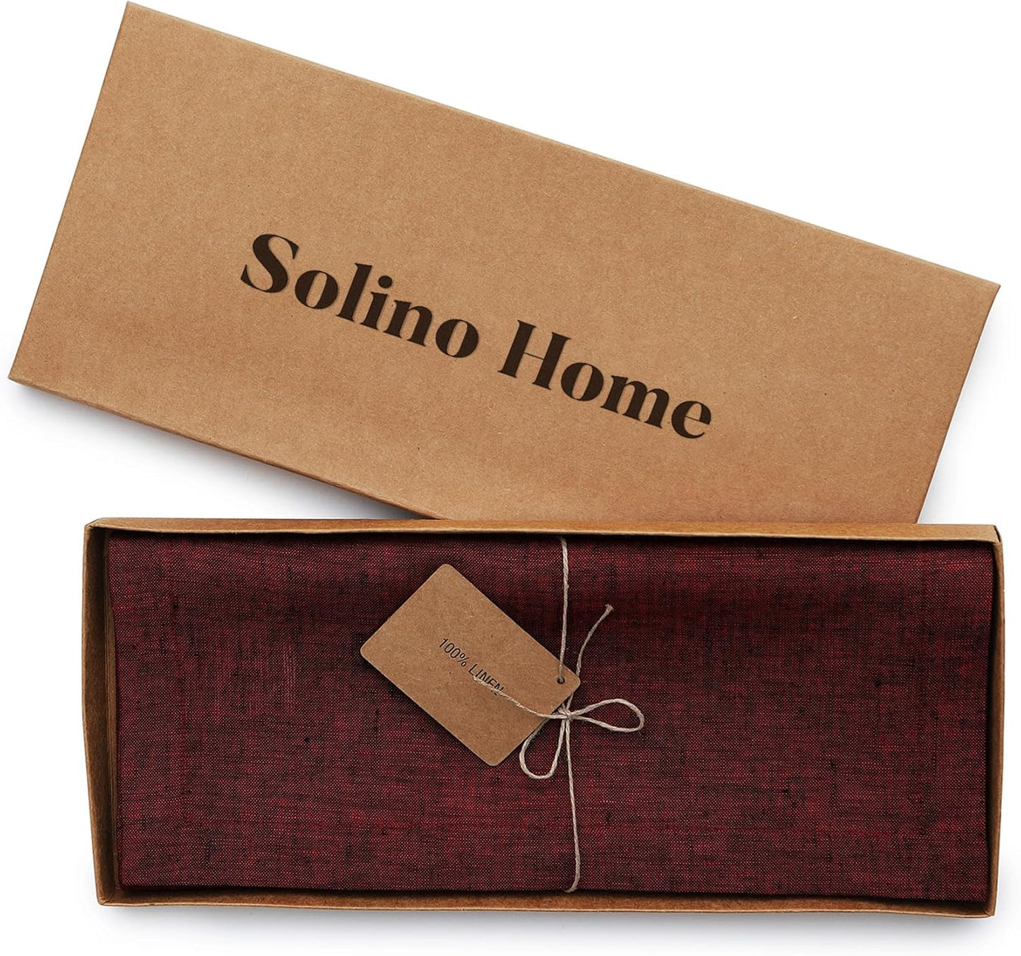 Solino Home Linen Red Garnet Table Runner 108 Inches Long - Athena, 100% Pure Linen Dining Table Runner 14 x 108 Inch for Fall, Autumn, Thanksgiving, Holiday