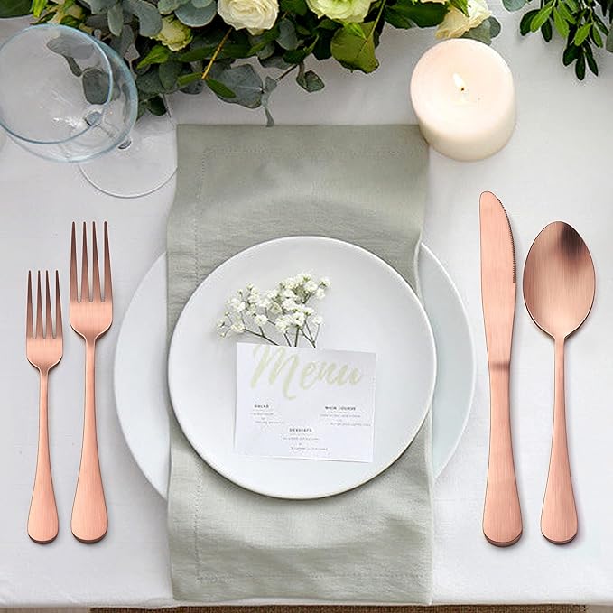 LIANYU 20 Piece Matte Copper Silverware Set, Stainless Steel Copper Flatware Cutlery Set for 4, Fancy Kitchen Utensil Tableware for Home Restaurant Party, Satin Finish, Dishwasher Safe