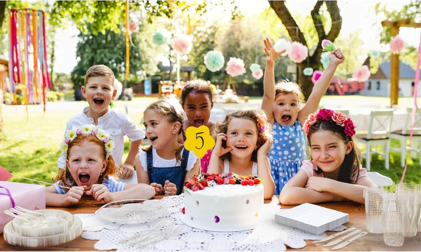 Party Solids 350 Pieces Clear Plastic Plates For Party, Clear Disposable Plates Set, 50 Of Each 9" Dinner Plate Set, 7" Dessert Plate, Cups, Napkins & Cutlery Plastic Dinnerware