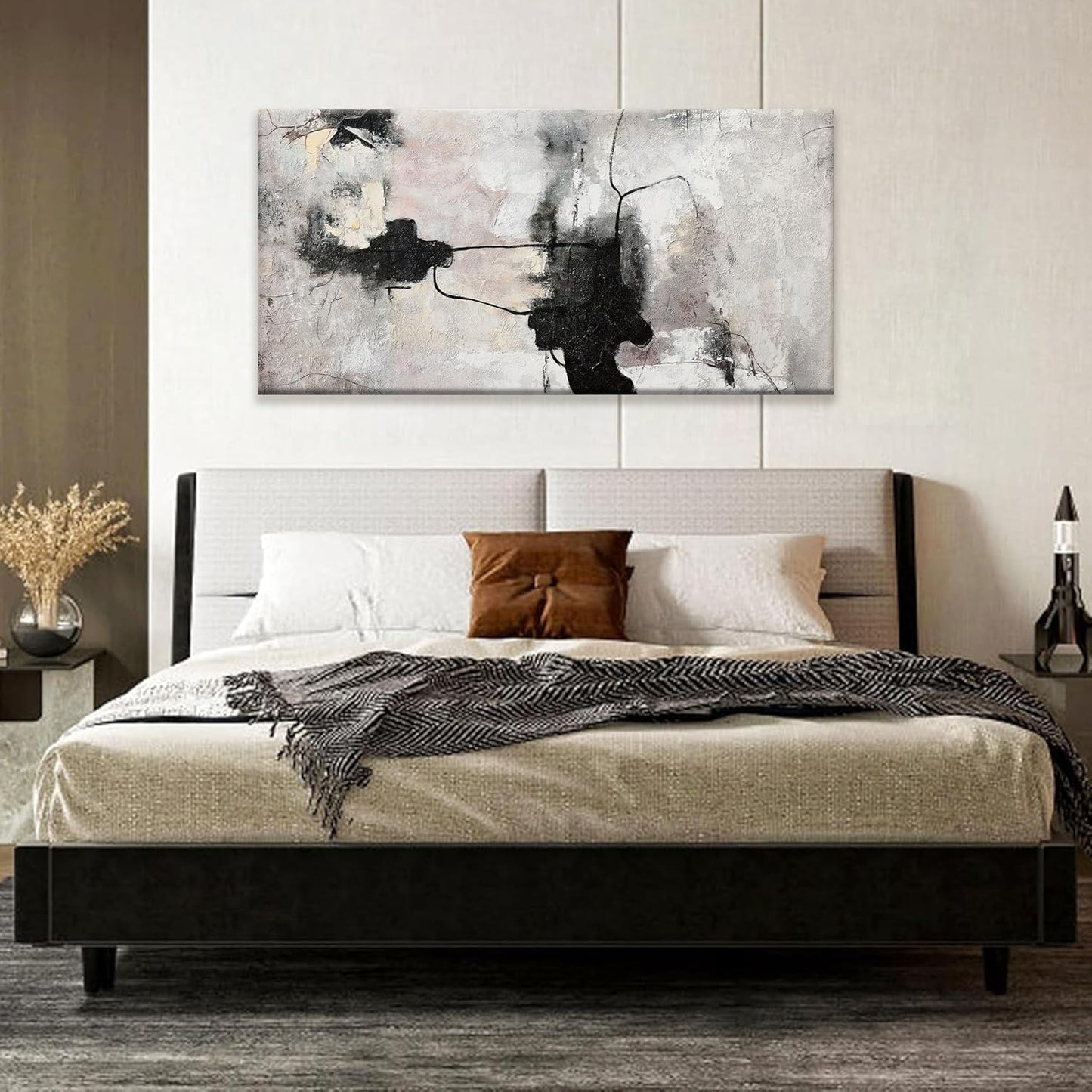 QSQ Black And Off-White Abstract Wall Art Minimalist Canvas Art Wall Decor Paintings Artwork For Walls Modern Abstract Art Prints Picture For Bedroom Hallway Office Home Wall Decor 20 x 40 In