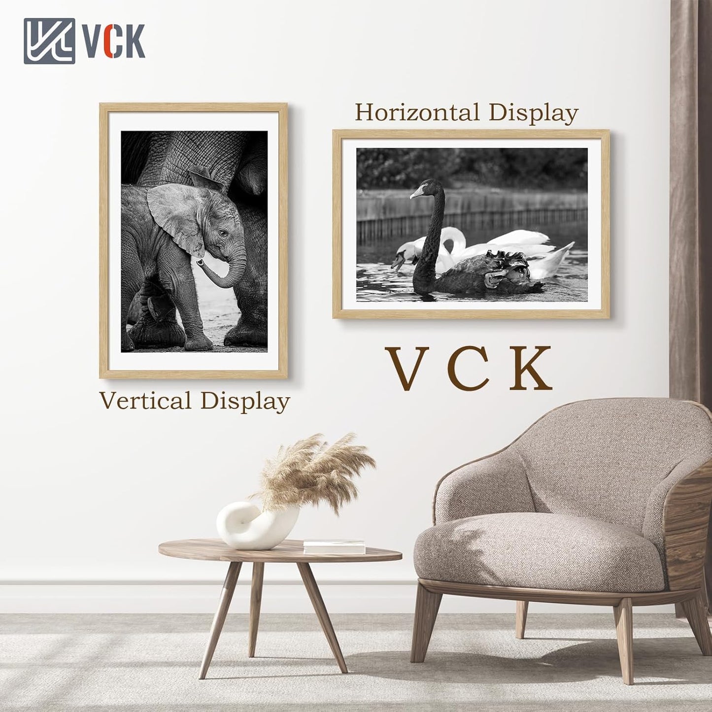VCK 24x36 Oak Poster Frame 5 Pack, Natural Solid Wood Picture Frames, Wall Mounting Hanging
