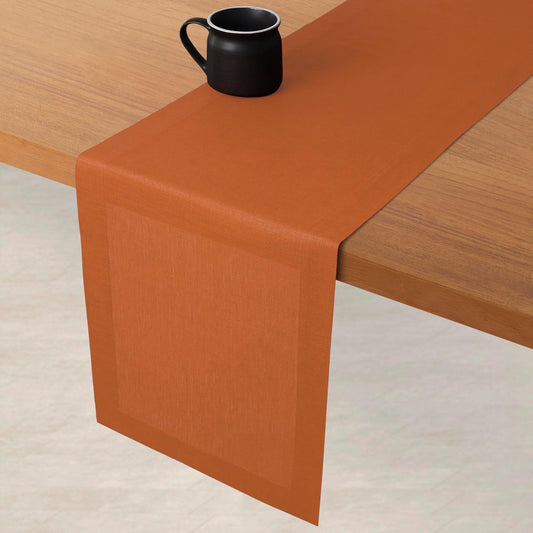 D'Moksha Homes Linen Rust Table Runner 90 Inches Long - 100% Pure Linen 14 x 90 Inch Table Runner for Dining, Fall and Halloween - Machine Washable