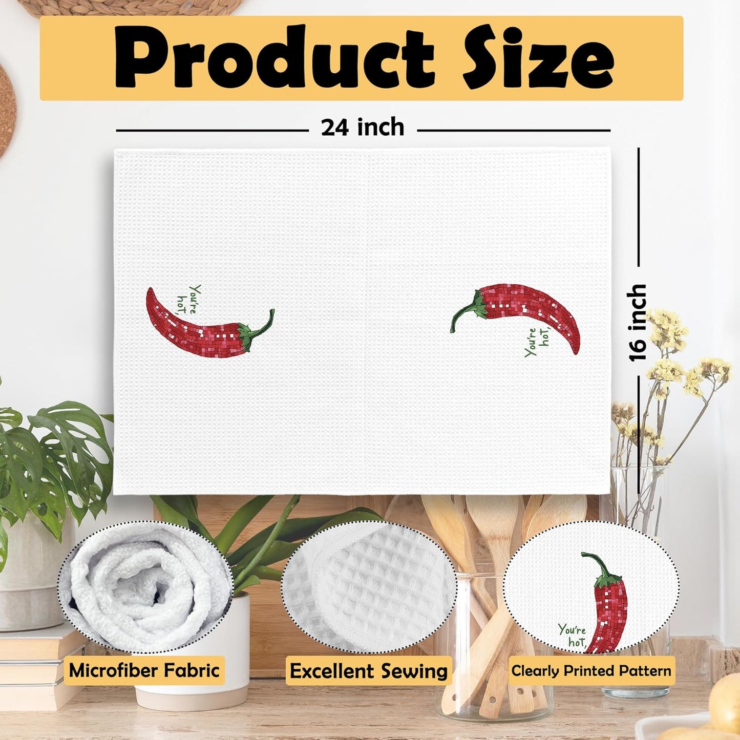 Disco Ball Chilli You're Hot Kitchen Towels, Trendy Retro Food Chilli Pepper Hand Towel, Food Lover Gift Kitchen Gift Chili Decorative Tea Towel Dish Towels 16x24 Inch