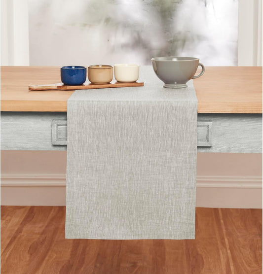 Solino Home Linen Table Runner 144 Inches Long - Athena, 100% Pure Linen Oyster Grey 14 x 144 Inch Table Runner for Dining, Fall, Autumn, Halloween, Thanksgiving, Holiday