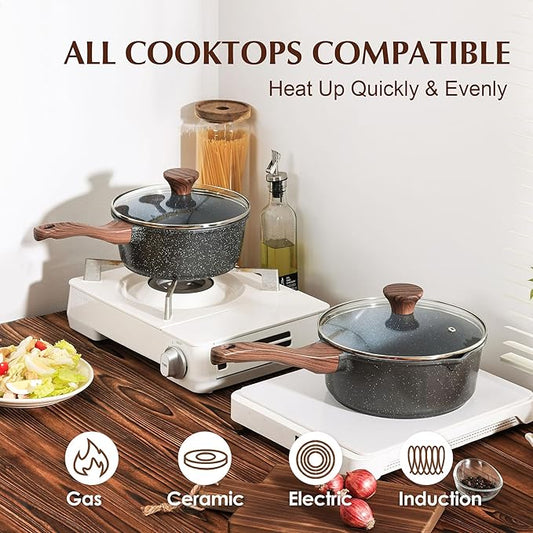 SENSARTE Nonstick Sauce Pan with Lid Saucepan Set, Swiss Granite Coating Sauce Pot Kitchen Cooking Pot, Induction Comptable, Free of Intentionally Added PFOA, 1.5 + 2.5 QT
