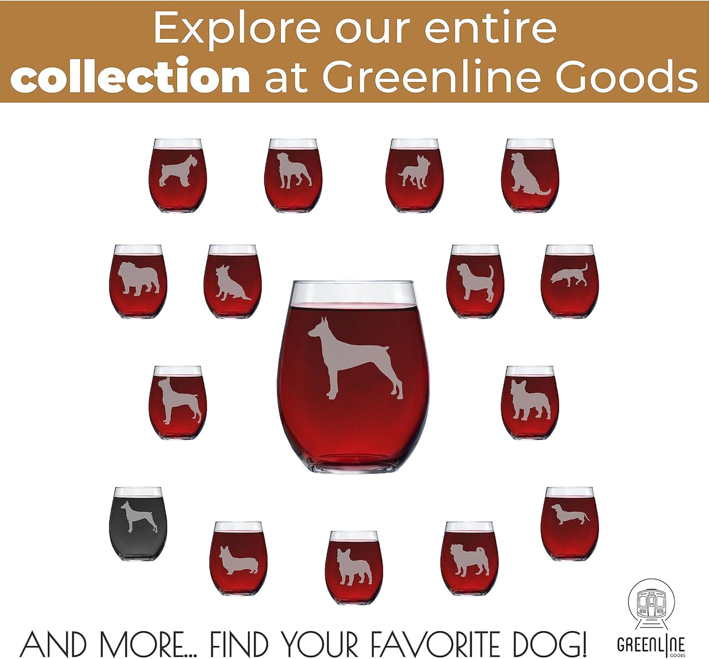 Doberman Stemless Wine Glasses (Set of 2) | Unique Gift for Dog Lovers | Hand Etched with Breed Name on Bottom