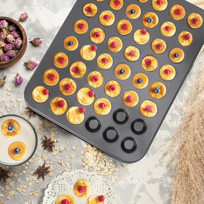 Beasea Mini Muffin Pan 48 Cups Nonstick, 1 Pack 48 Mini Small Tiny Cup Non Stick Muffin Baking Pan Tin Tray Carbon Steel Bakeware Individual Cupcake Baking Pan - Black