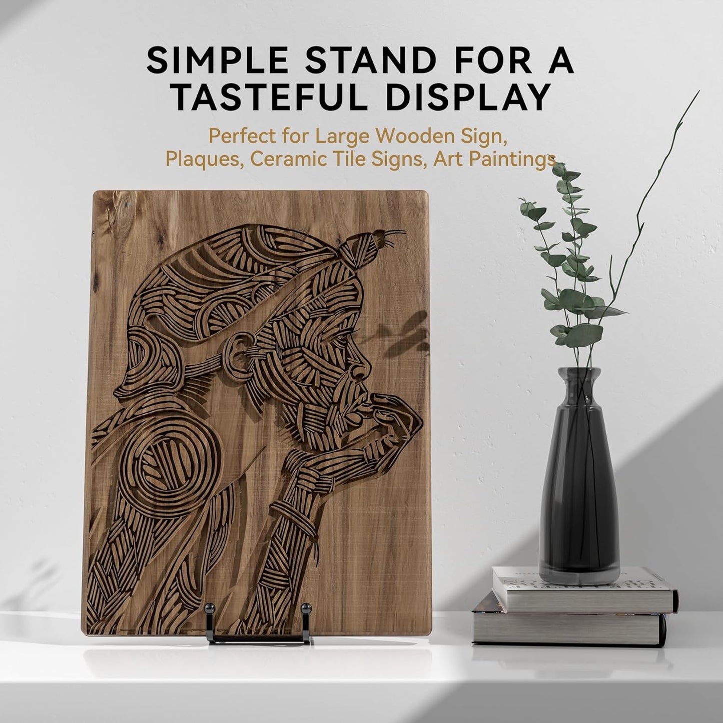 4 Pack 10 Inch Large Plate Stands for Display - Metal Square Wire Plate Holder Display Stand + Picture Stand for Book, Platter, Plaque, Photo Easel