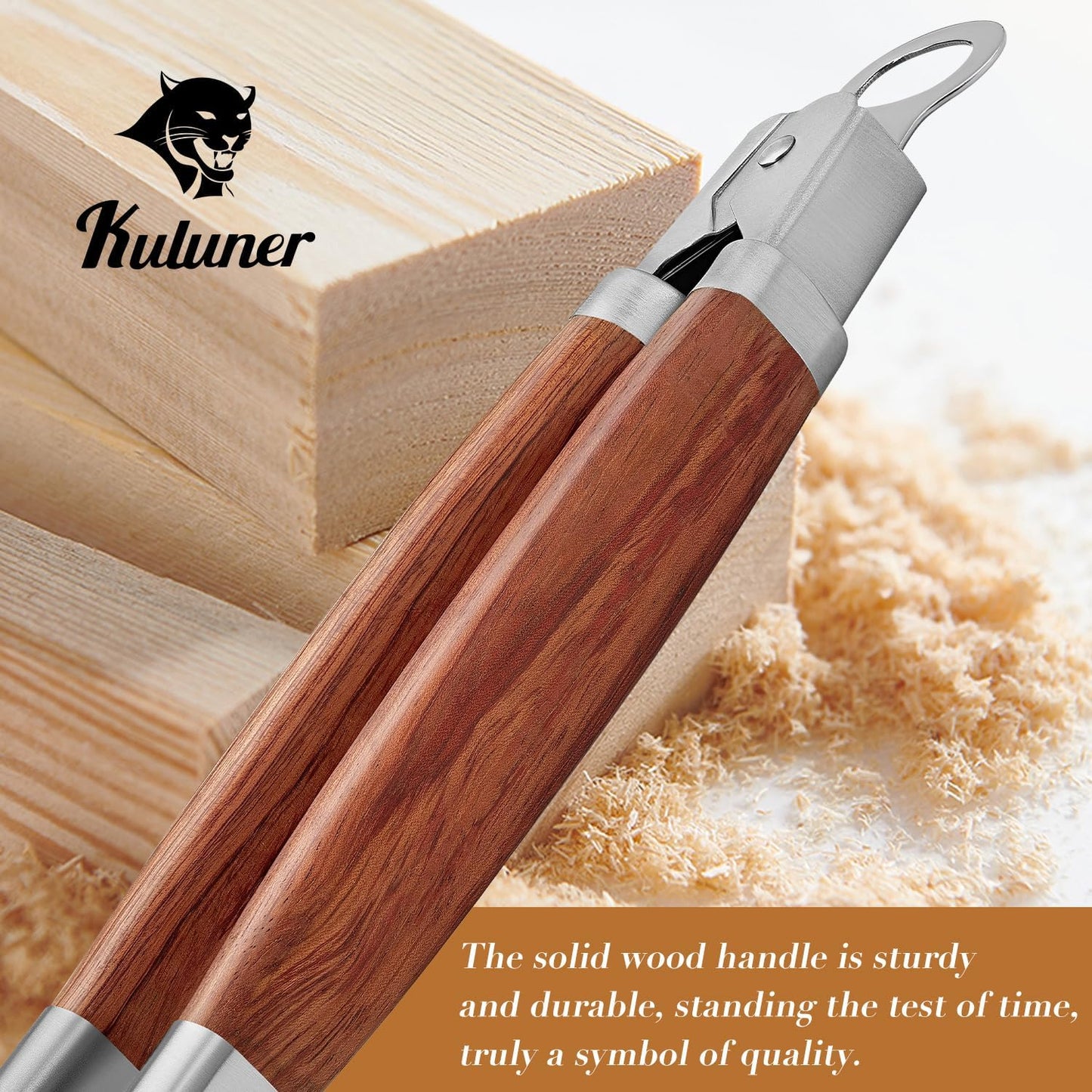 KULUNER Stainless Steel Barbecue Tongs with Solid Wood Handle, Kitchen Metal Locking Design, Extra Long 17.5 Inches 700 Degrees, Suitable for Food Cooking, Salad and Outdoor Grilling(Rosewood)