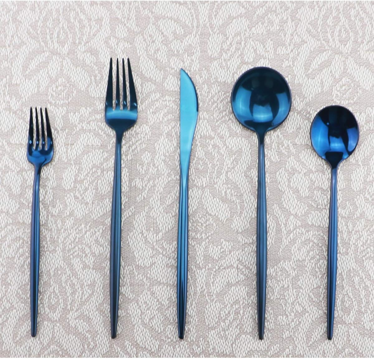 Gugrida Portable Silverware Set - 5-Piece Flatware Cutlery Set - 18/10 Stainless Steel - Mirror Polishing Blue - Travel Elegant Modern Utensils - Service for 1 Include Steak Knife Dinner Fork Spoon