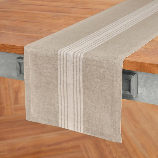 Solino Home Linen Table Runner 108 Inches Long - 100% Pure Linen White and Natural Farmhouse Table Runner 14 x 108 Inch for Dining, Fall, Autumn, Thanksgiving, Christmas